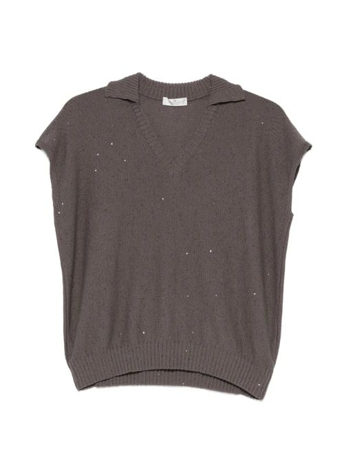 Sequin-Embellished Tank Top — Brown