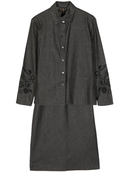 Floral-embroidered skirt set - Grey