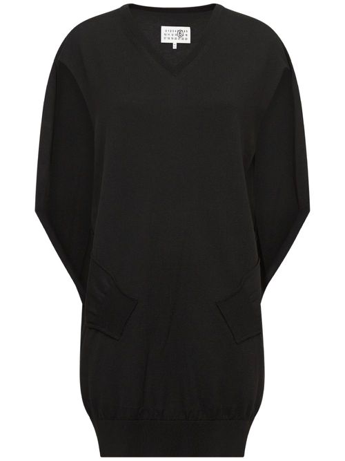 V-neck cape-design minidress - Black