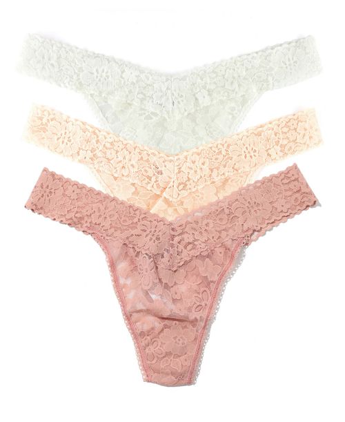 Women's Daily Lace Original Rise Thong Underwear 3 Pack - Desert Rose, Vanilla, Marshmallow