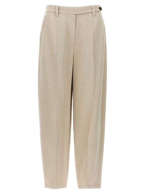 -With Front Pleats Pantaloni Beige-Donna
