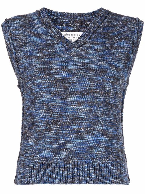 Melange-knit vest - Blue