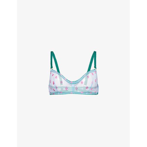 Womens Grass Green Sage Floral-embroidered Recycled-nylon bra 8