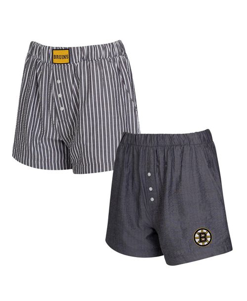 Women's 2-Pack Charcoal Boston Bruins Boxer Shorts Set - Charcoal