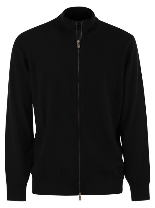 High-necked Cashmere Cardigan With Zip