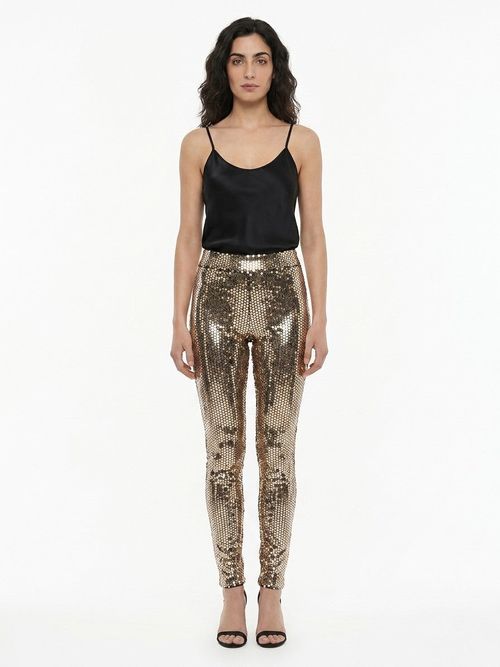 Sequin-Embellished Leggings — Gold