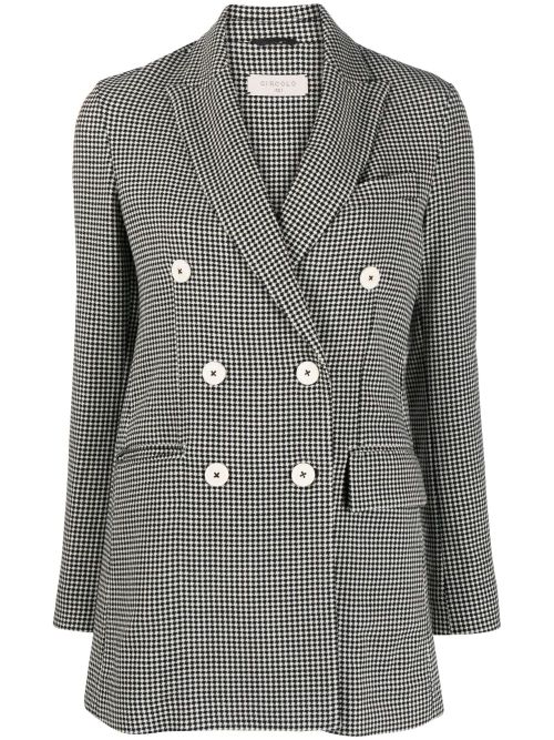 Houndstooth Wool Blend Blazer — Black