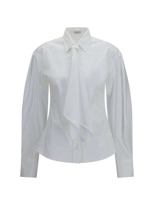 Cotton Blend With Integrated Tie Shirt — White