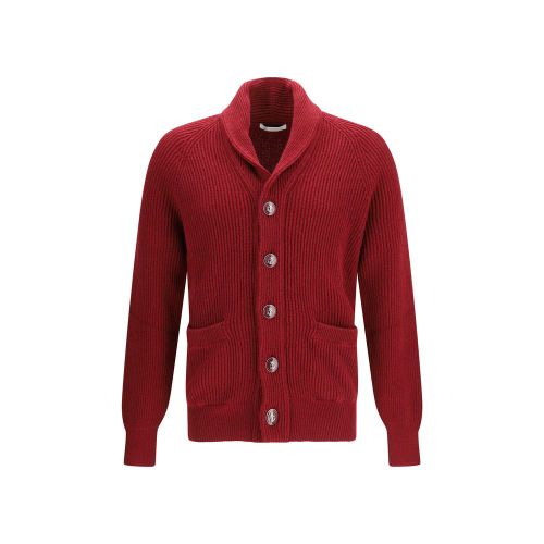 Ribbed Cotton Cardigan — Red