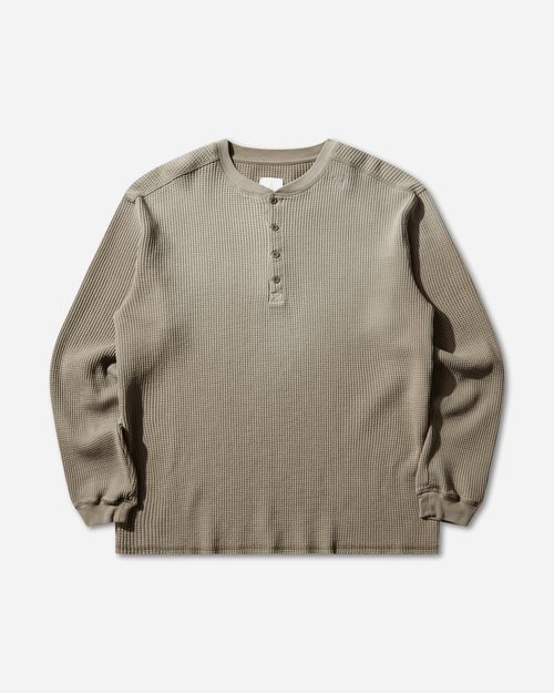 Men s Bee Sun Faded Organic Waffle Serafino Long Sleeve Top Grey / Green