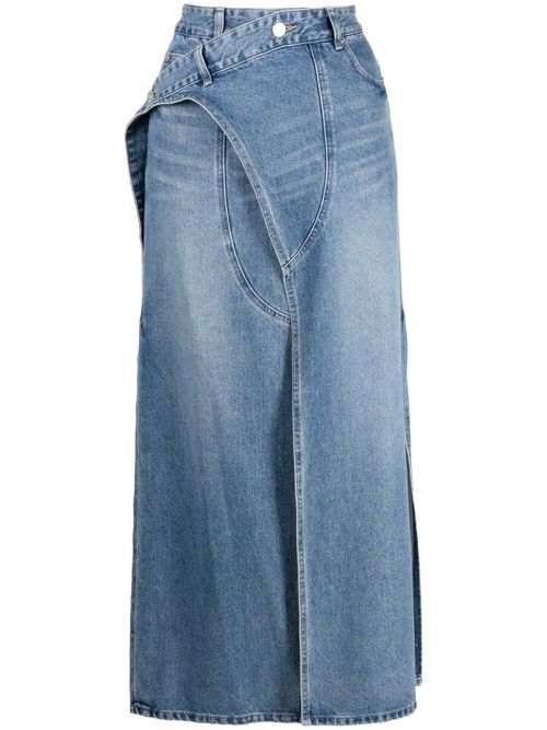 Logo-patch cotton denim skirt - Blue