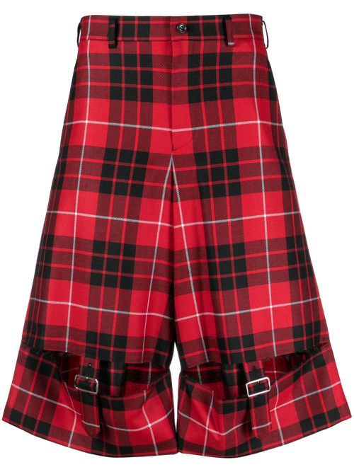 Tartan check-pattern wool shorts - Red