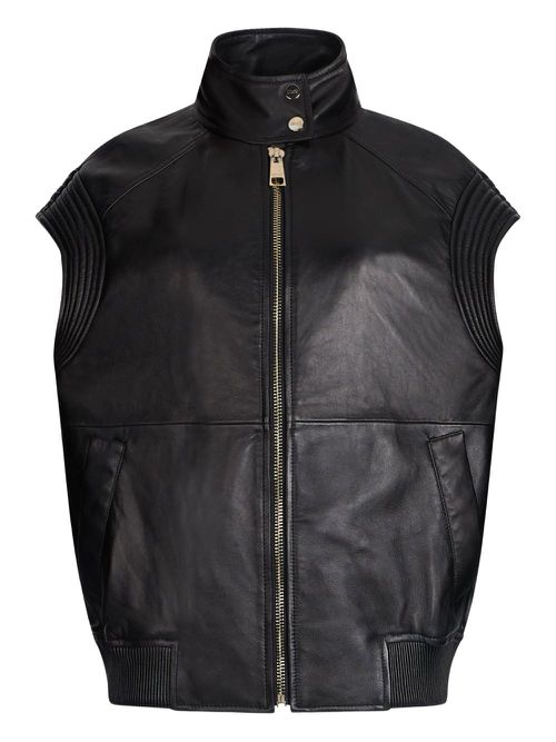 Oversized leather gilet - Black