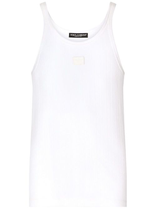 Logo-plaque ribbed tank top - White
