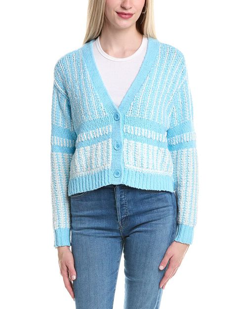 Cotton by 2-Tone Jacquard Cropped V-Neck Cardigan