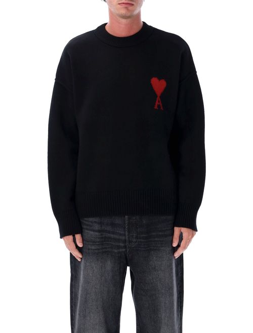 Ami OF Coeur Wool Crewneck Sweater with Intarsia