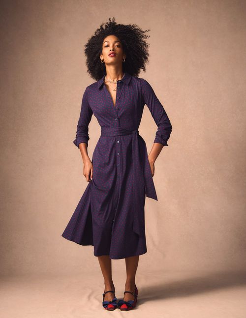 Marcia Jersey Shirt Dress French Navy, Painted Dot
