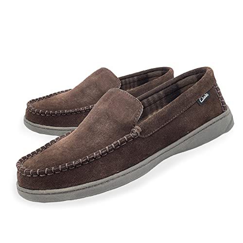 Clarks Men's Freddie Suede Moccasin House Shoe Indoor & Outdoor Slip Resistant Flexible Outsole Slipper 