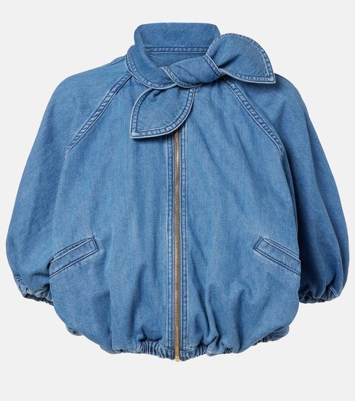 Tie-neck denim jacket