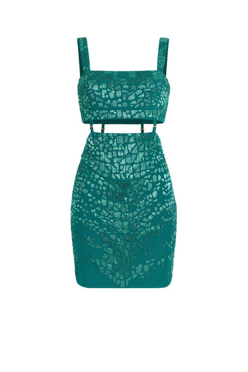 Leopard Bead-embellished Mini Dress