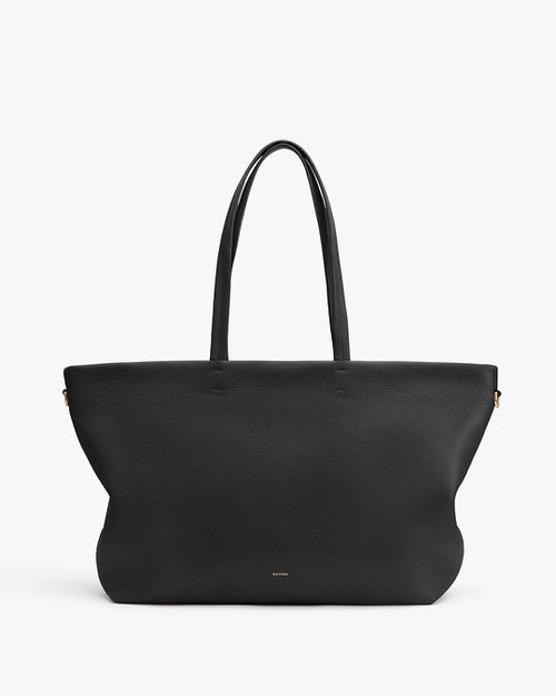 Easy Zipper Tote Bag in Italian Pebbled Leather, Black | Women's Work & Travel Totes