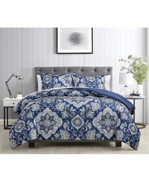 Sunham Classic Damask 3-Pc. Comforter Set, Exclusively at Blue