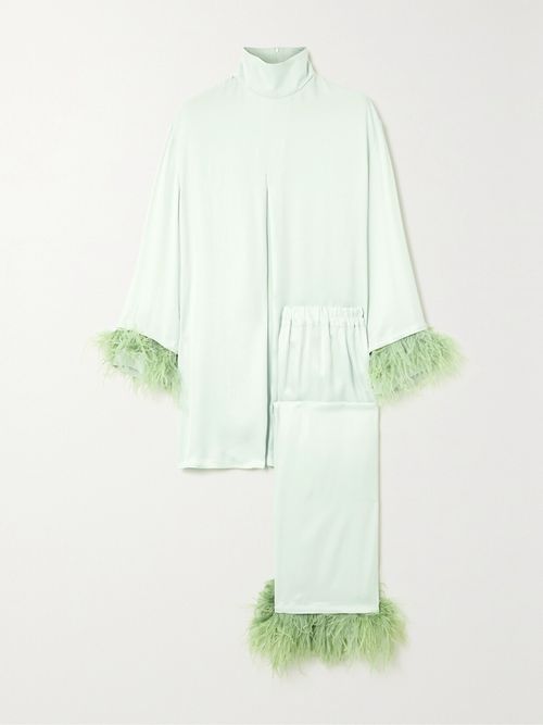 + Net Sustain Feather-trimmed Satin Pajama Set - Mint