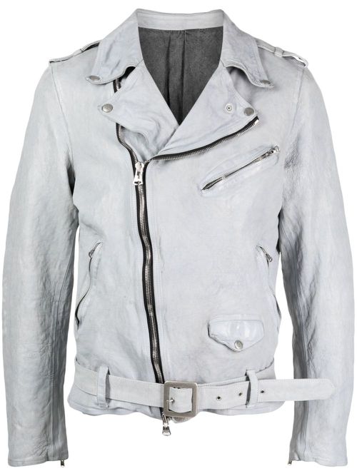 Leather belted biker jacket - Grey