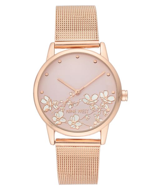 Women's Quartz Rose Gold-Tone Stainless Steel Mesh Band and Flower Pattern Watch, 35mm - Rose Gold-Tone