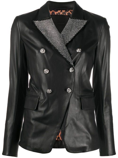 Crystal-embellished double-breasted jacket - Black