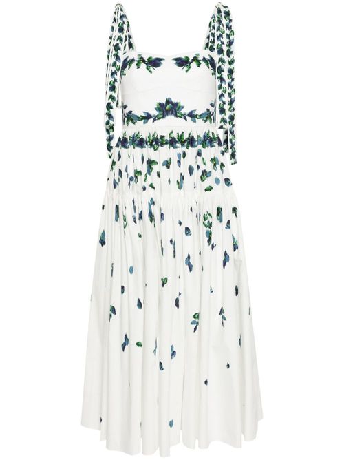 Floral-print tiered midi dress - White