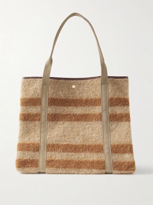 Traversée Mongolian Blanket Large Webbing And Leather-trimmed Striped Brushed-felt Tote - Brown