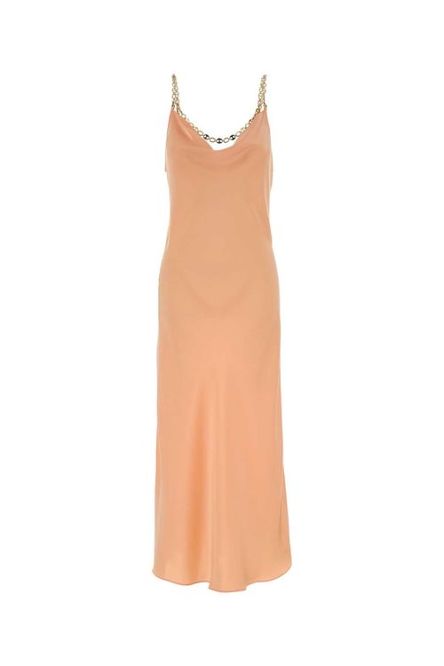 Chain-Strap Satin Slip Dress — Pink