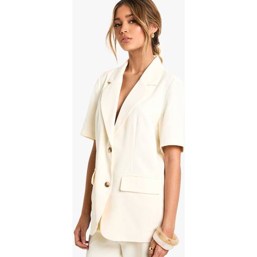 Boohoo Women's Tailored Woven Short Sleeve Blazer in Crea