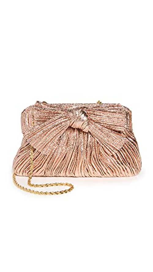 Loeffler Randall Women's Rochelle Mini Pleated Frame Clutch with Bow, Dune, Metallic, Pink, One Size