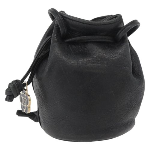 Chanel Camellia Clutch Leather Black Leather Clutche & Pouche Bag Pre-Owned