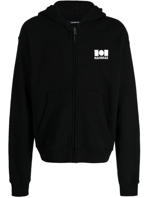Logo-print cotton hoodie - Black