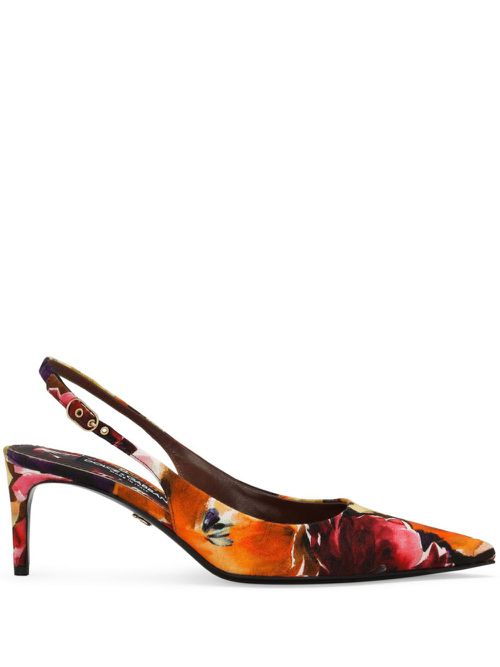Brocade leather slingback pumps - Orange