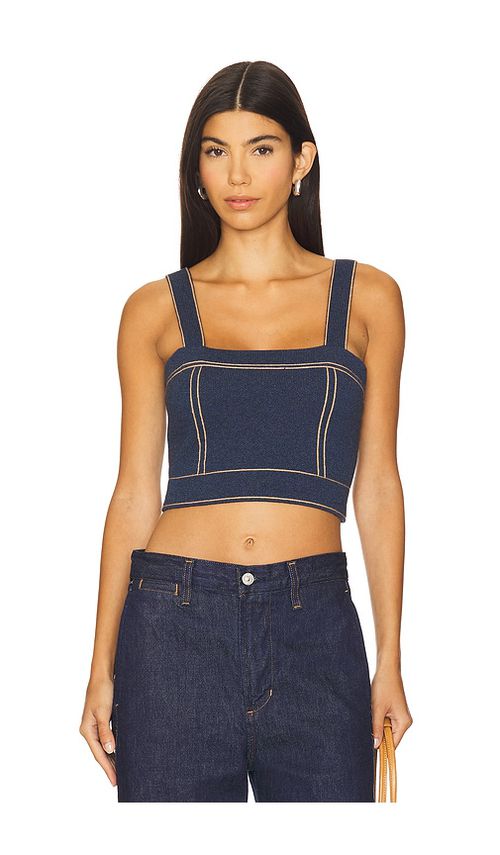 Autumn Cashmere Cropped Top Stitch Tank Top in Navy. Größe XS. Also in L