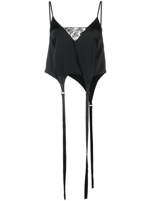 Lace-panel satin camisole top - Black