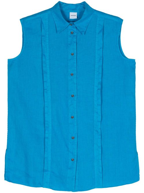 Sleeveless linen shirt - Blue