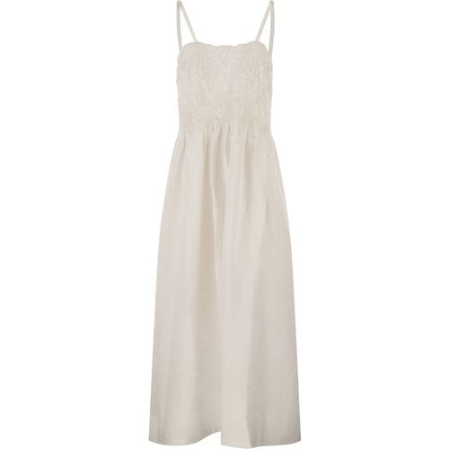 Robe longue en lin Maurizio Mykonos avec corsage brodé et fines bretelle
