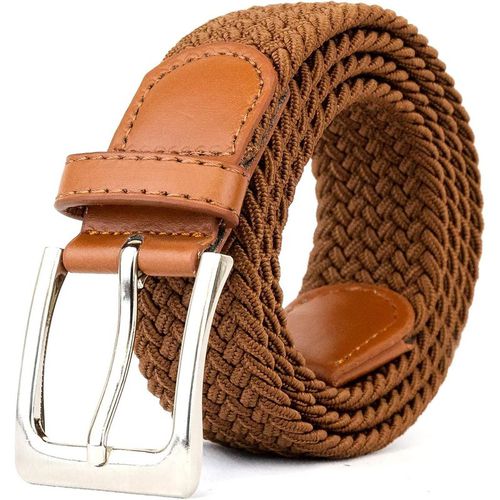 Woodland Leathers Unisex Woven Stretchy Belt - Braided Elastic Waist for Men & Women in Brown - Small/Mediu