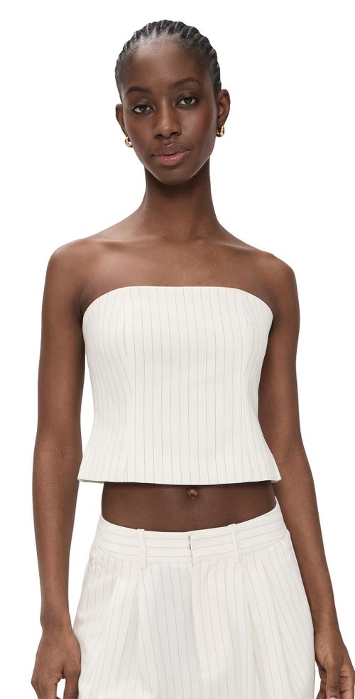 Essential Suiting Strapless Top Chestnut Pinstripe