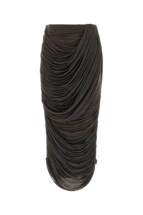Stretch Cupro Ruched Skirt — Brown