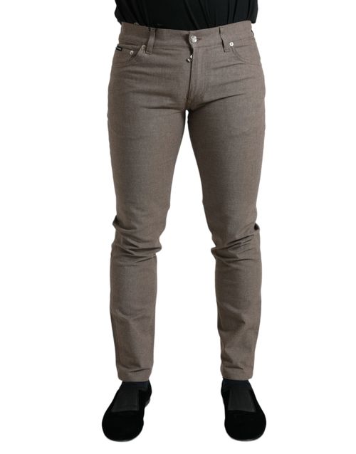 Cotton Stretch Skinny Trousers — Brown
