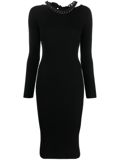 Chain-link ribbed midi dress - Black