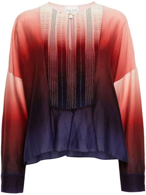 Gradient-effect pleat-detail blouse - Red