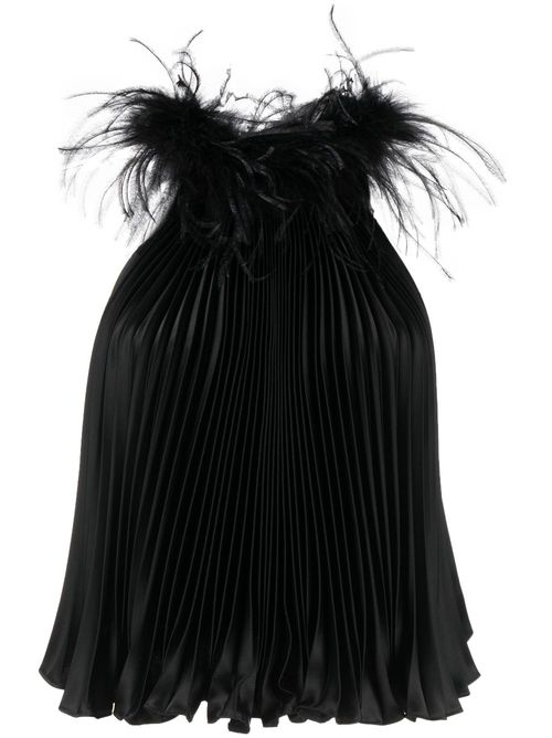 Feathered-collar pleated top - Black
