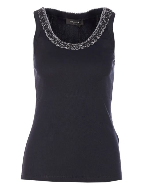 Embellished-Trim Tank Top — Black